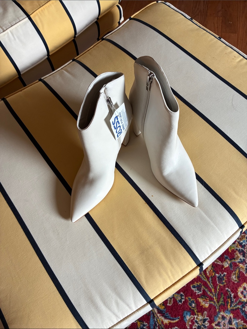Marc Fisher White Pointed Toe Ankle Booties with Side Zip